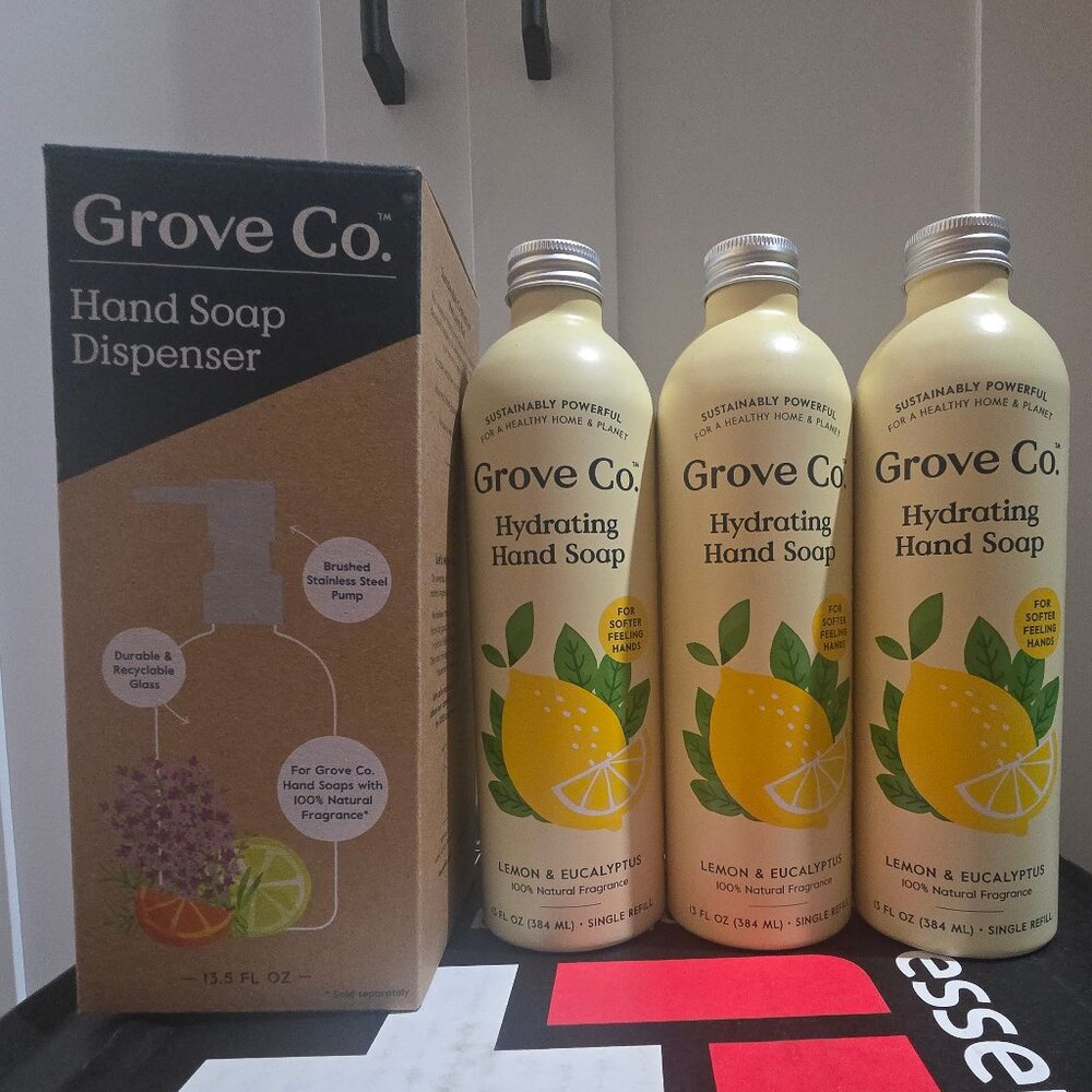 Grove Co. Hydrating Hand Soap Lemon Eucalyptus Reusable Glass Dispenser